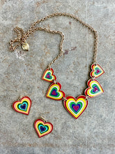 Load image into Gallery viewer, 90s Betsey Johnson Rainbow Love Heart Necklace & Earrings Set