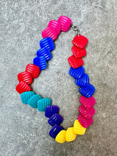 Load image into Gallery viewer, 80's Textured Square Bead Rainbow Choker Necklace
