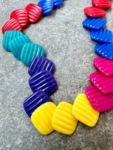 Load image into Gallery viewer, 80's Textured Square Bead Rainbow Choker Necklace