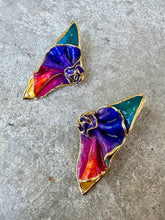 Load image into Gallery viewer, 80's Amy Lacombe Rainbow & Gold Twisted Wearable Art Earrings