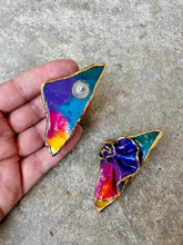 Load image into Gallery viewer, 80's Amy Lacombe Rainbow & Gold Twisted Wearable Art Earrings