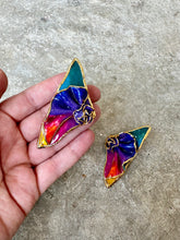Load image into Gallery viewer, 80's Amy Lacombe Rainbow & Gold Twisted Wearable Art Earrings