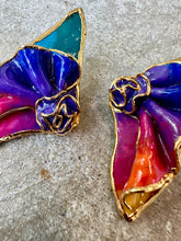 Load image into Gallery viewer, 80's Amy Lacombe Rainbow & Gold Twisted Wearable Art Earrings