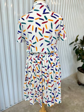 Load image into Gallery viewer, 80's White With Paint Stroke Pleated Midi Dress