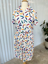 Load image into Gallery viewer, 80's White With Paint Stroke Pleated Midi Dress