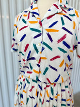 Load image into Gallery viewer, 80's White With Paint Stroke Pleated Midi Dress