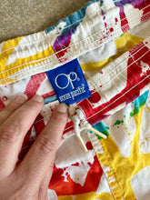 Load image into Gallery viewer, 80s-90s Op Knee Buster Rainbow Splatter Paint Cotton Board Shorts