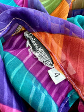 Load image into Gallery viewer, 70's Sheer Jewel Tone Rainbow Mock Neck Blouse With Ballon L/S & Ascot