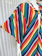 Load image into Gallery viewer, Judith March Terry Cloth Chevron Striped Rainbow Duster / Swimsuit Cover Up