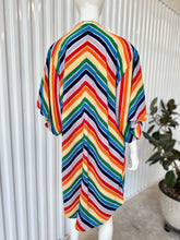 Load image into Gallery viewer, Judith March Terry Cloth Chevron Striped Rainbow Duster / Swimsuit Cover Up