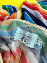 Load image into Gallery viewer, Judith March Terry Cloth Chevron Striped Rainbow Duster / Swimsuit Cover Up
