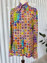 Load image into Gallery viewer, 1970s L/S Tan & Rainbow Geometric Pattern Button Down Top
