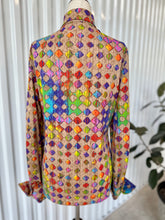 Load image into Gallery viewer, 1970s L/S Tan & Rainbow Geometric Pattern Button Down Top