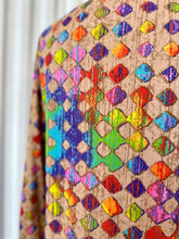Load image into Gallery viewer, 1970s L/S Tan & Rainbow Geometric Pattern Button Down Top