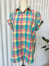 Load image into Gallery viewer, 80's-90's S/S Pastel Rainbow Checkered Button Down Shirt