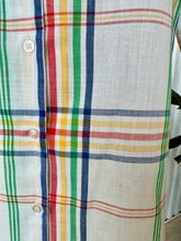 Load image into Gallery viewer, Vintage White S/S With Rainbow Line Plaid Button Down Shirt