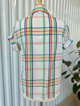 Load image into Gallery viewer, Vintage White S/S With Rainbow Line Plaid Button Down Shirt