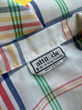 Load image into Gallery viewer, Vintage White S/S With Rainbow Line Plaid Button Down Shirt