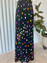 Load image into Gallery viewer, 80's Carol Anderson Black Maxi Skirt With Rainbow Polka Dot Pattern