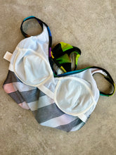 Load image into Gallery viewer, 80s Jantzen One Piece Diagonal Black & Rainbow Striped Swimsuit / Bodysuit