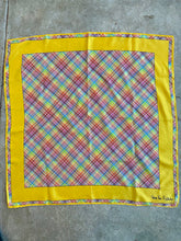 Load image into Gallery viewer, Vintage DVF Designer Silk Scarf With Yellow Border & Rainbow Plaid