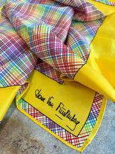 Load image into Gallery viewer, Vintage DVF Designer Silk Scarf With Yellow Border & Rainbow Plaid