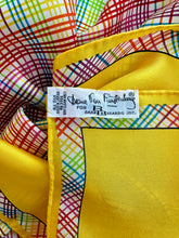 Load image into Gallery viewer, Vintage DVF Designer Silk Scarf With Yellow Border & Rainbow Plaid