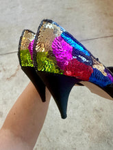 Load image into Gallery viewer, 80's J. Reneé Rainbow Sequin Kitten Heels