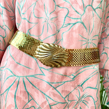 Load image into Gallery viewer, 1970s-80s Gold Elastic Fish Scale Belt with Medallion Hook Buckle