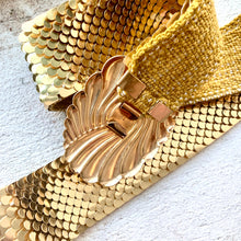 Load image into Gallery viewer, 1970s-80s Gold Elastic Fish Scale Belt with Medallion Hook Buckle