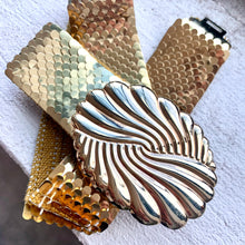 Load image into Gallery viewer, 1970s-80s Gold Elastic Fish Scale Belt with Medallion Hook Buckle