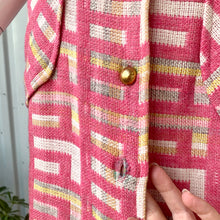 Load image into Gallery viewer, 60s Bubble Gum Pink Geometric Pattern Knit Maxi Skirt With Belt