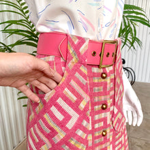 Load image into Gallery viewer, 60s Bubble Gum Pink Geometric Pattern Knit Maxi Skirt With Belt