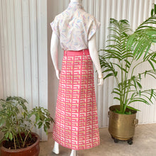 Load image into Gallery viewer, 60s Bubble Gum Pink Geometric Pattern Knit Maxi Skirt With Belt