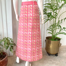 Load image into Gallery viewer, 60s Bubble Gum Pink Geometric Pattern Knit Maxi Skirt With Belt
