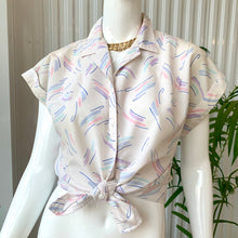 Load image into Gallery viewer, 1980s White With Abstract Pastel Brushstroke Print Short Sleeve Button Up Blouse