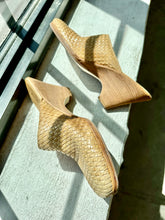 Load image into Gallery viewer, Vintage Eddie Bauer Light Tan Woven Leather Wedge Mules