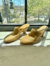 Load image into Gallery viewer, Vintage Eddie Bauer Light Tan Woven Leather Wedge Mules