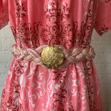 Load image into Gallery viewer, 1980s Pink Braided Rope Belt with Engraved Gold Medallion