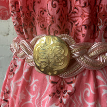 Load image into Gallery viewer, 1980s Pink Braided Rope Belt with Engraved Gold Medallion