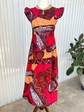 Load image into Gallery viewer, 1960s Red & Orange Hawaiian Tribal Prairie Style Midi Dress