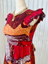 Load image into Gallery viewer, 1960s Red & Orange Hawaiian Tribal Prairie Style Midi Dress