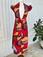 Load image into Gallery viewer, 1960s Red & Orange Hawaiian Tribal Prairie Style Midi Dress