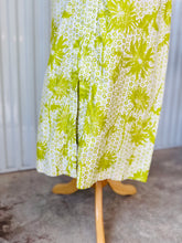 Load image into Gallery viewer, 1960s Chartreuse Floral Asian Style Sleeveless Maxi Dress