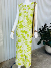 Load image into Gallery viewer, 1960s Chartreuse Floral Asian Style Sleeveless Maxi Dress