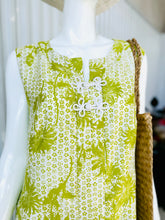 Load image into Gallery viewer, 1960s Chartreuse Floral Asian Style Sleeveless Maxi Dress