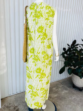 Load image into Gallery viewer, 1960s Chartreuse Floral Asian Style Sleeveless Maxi Dress