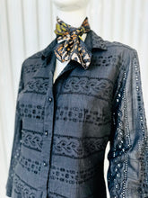 Load image into Gallery viewer, 1950s-60s Black Cotton Long Sleeve Eyelet Dress