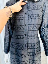 Load image into Gallery viewer, 1950s-60s Black Cotton Long Sleeve Eyelet Dress