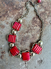 Load image into Gallery viewer, 1950s Gold & Candy Apple Red Costume Necklace